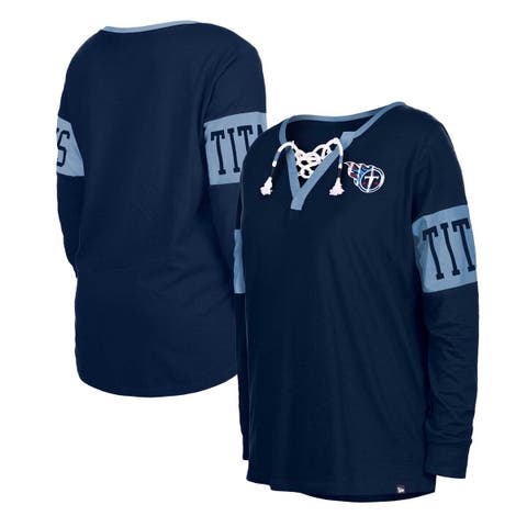 Women's New Era Navy Tennessee Titans Lace-Up Notch Neck Long Sleeve T-Shirt