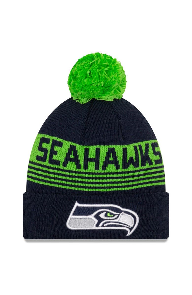 New Era Men's New Era College Navy Seattle Seahawks Proof Cuffed Knit Hat with Pom, Main, color,