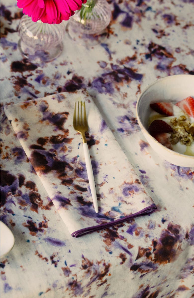 Goldie Home Rose Marble Tablecloth, Alternate, color, Plum Trim