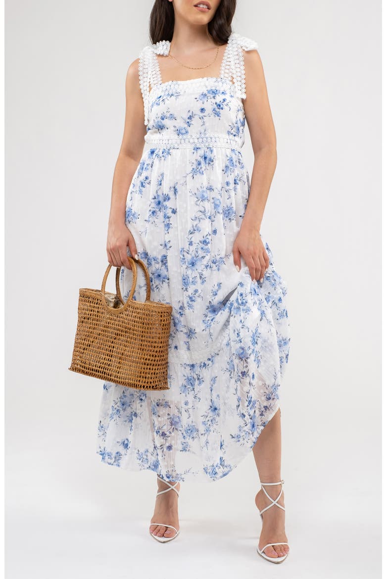 Floral Tie Strap Empire Waist Maxi Dress, Alternate, color, BLUE MULTI