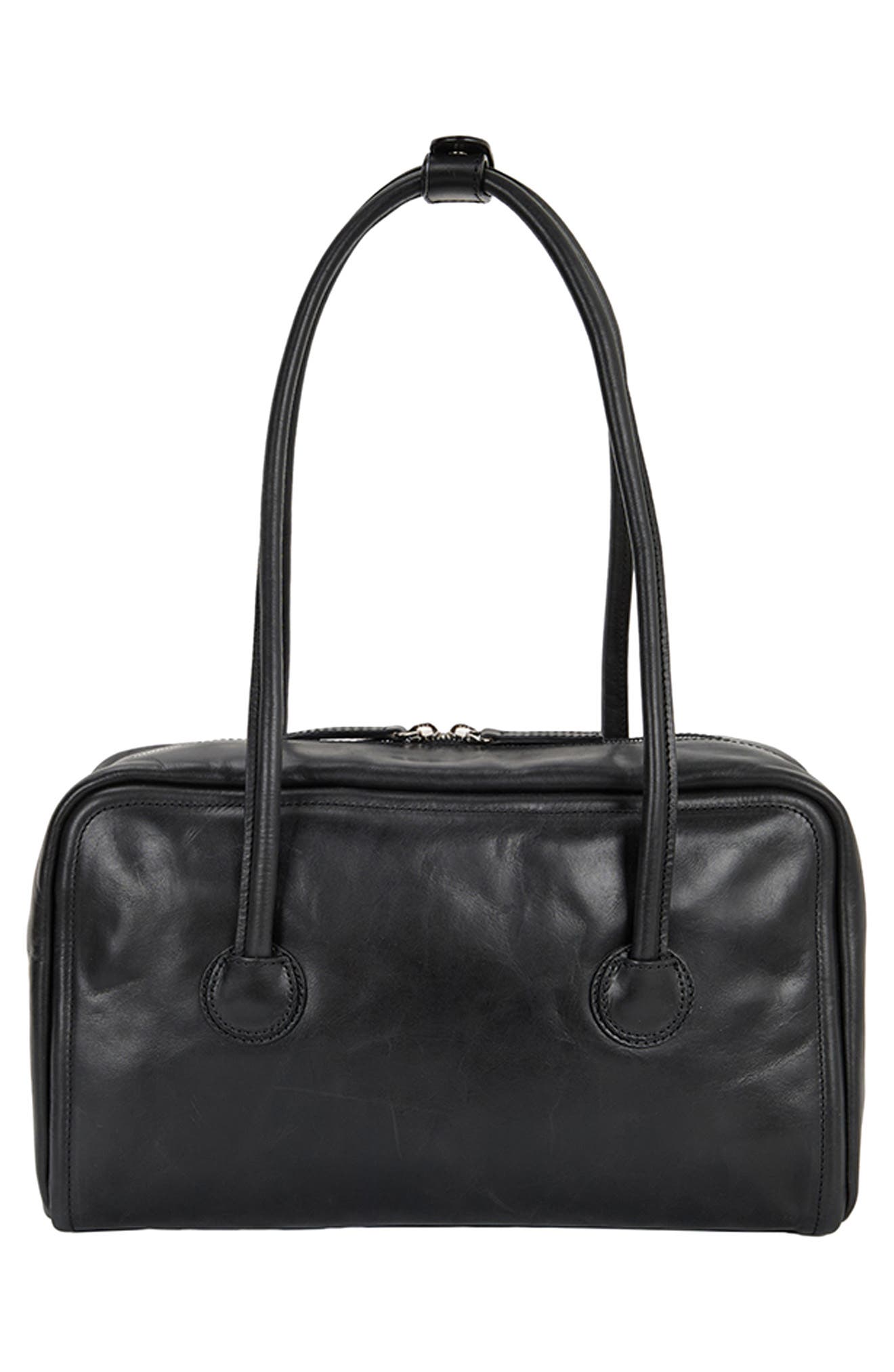 MARGESHERWOOD Boston Leather Shoulder Bag, Alternate, color, Black Pull-Up