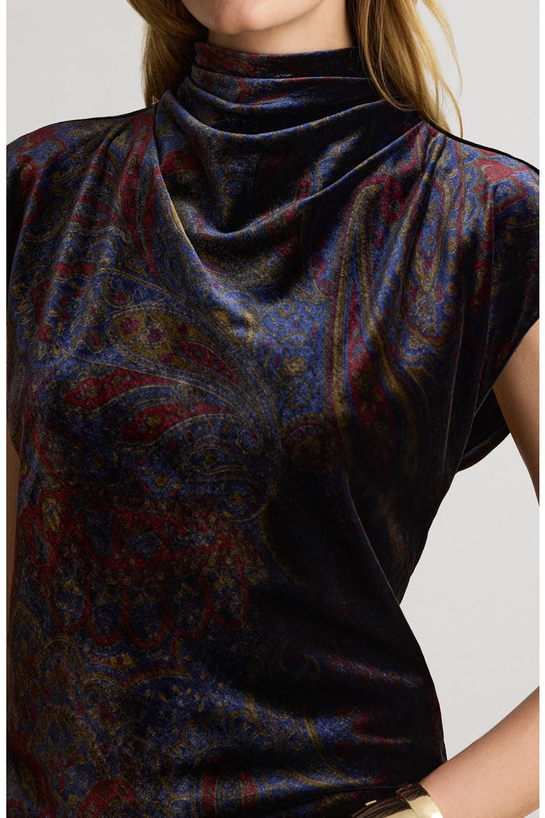 Paisley Velvet Cowl Neck Top, Alternate, color, NAVY BLUE/ MULTI