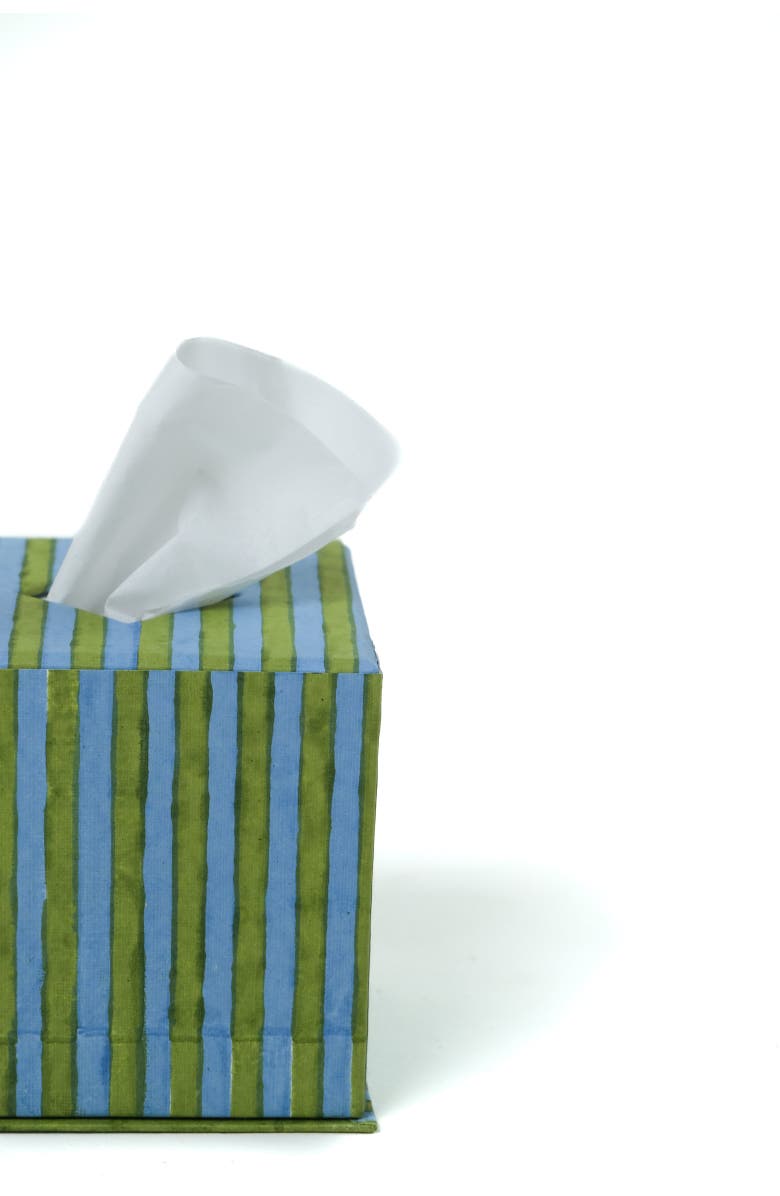 Inner Child Blockprint Tissue Box Cover, Alternate, color, Green And Blue Stripes