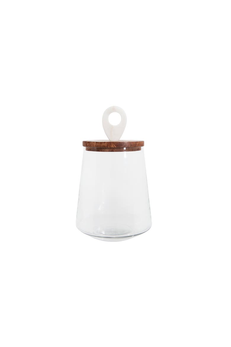Small Clear Glass Jar with Mango Wood & Marble Lid, Main, color, Clear