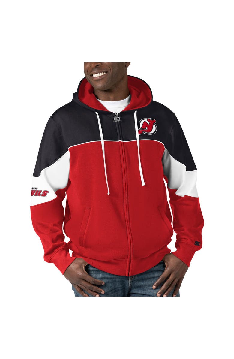 STARTER Men's Starter  Red/Black New Jersey Devils Power Forward Full-Zip Hoodie, Alternate, color, 