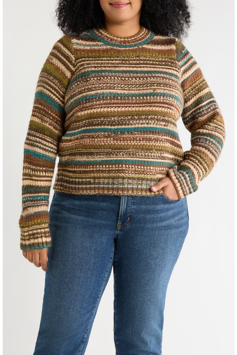 Striped Crewneck Sweater, Main, color, BROWN MULTI