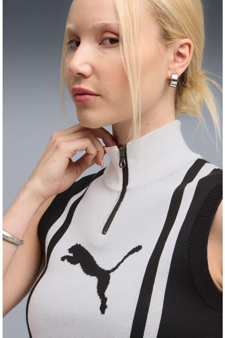 Future Archive Jacquard Sleeveless Half Zip Knit Crop Top, Alternate, color, PUMA BLACK/ PUMA WHITE