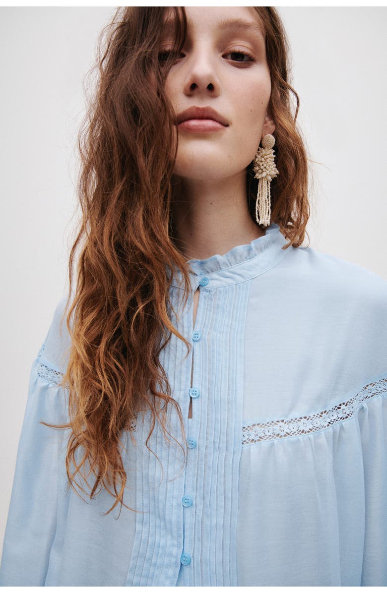 H&M Ruffle-trimmed balloon-sleeved blouse, Alternate, color, Light Blue
