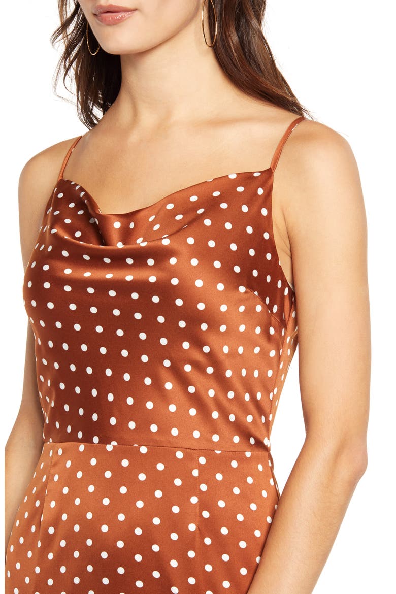 Cowl Neck Midi Dress, Alternate, color, RUST DOT