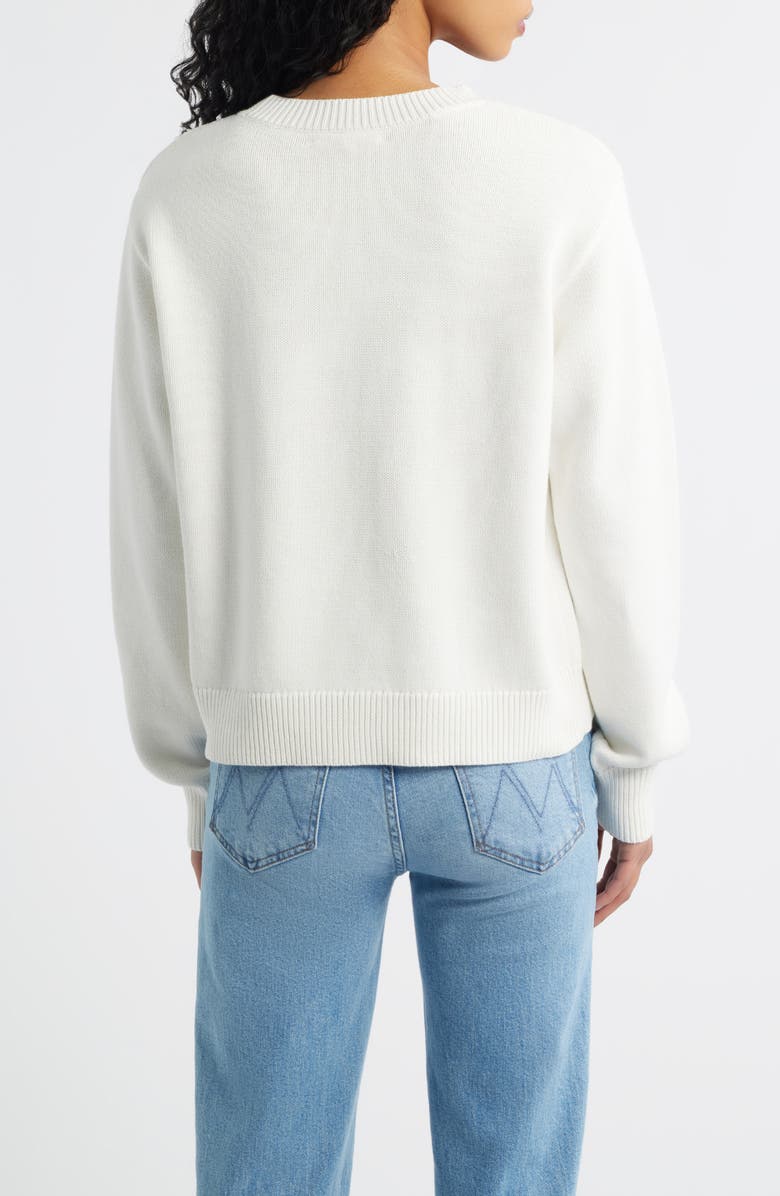 LoveShackFancy Ty Intarsia Flag Cotton Crewneck Sweater, Alternate, color, Ivory Dreams