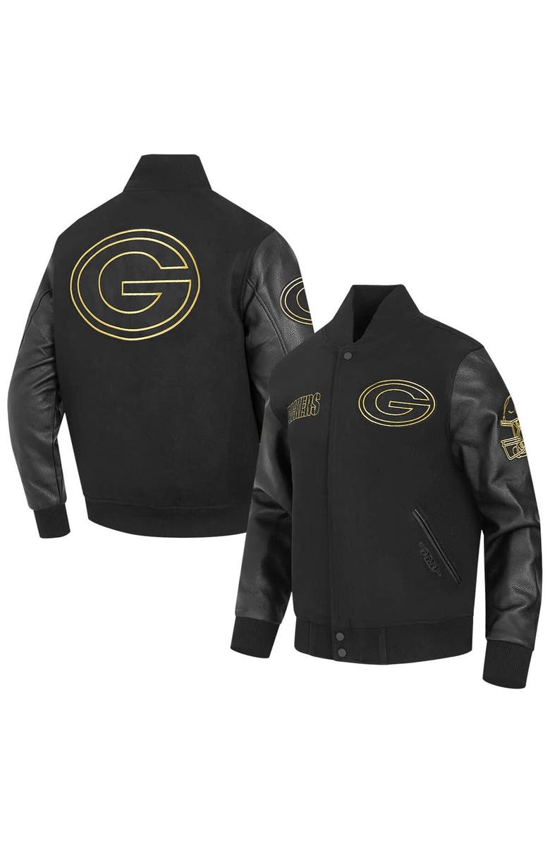 PRO STANDARD Men's Pro Standard Black Green Bay Packers Full-Zip Varsity Jacket, Main, color,