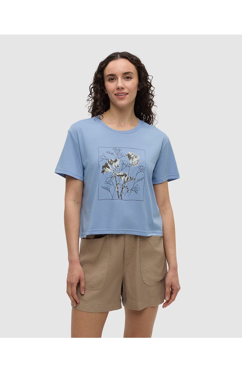 tentree Floral Crop T-Shirt, Main, color, Lakeside Blue/Meteorite Black