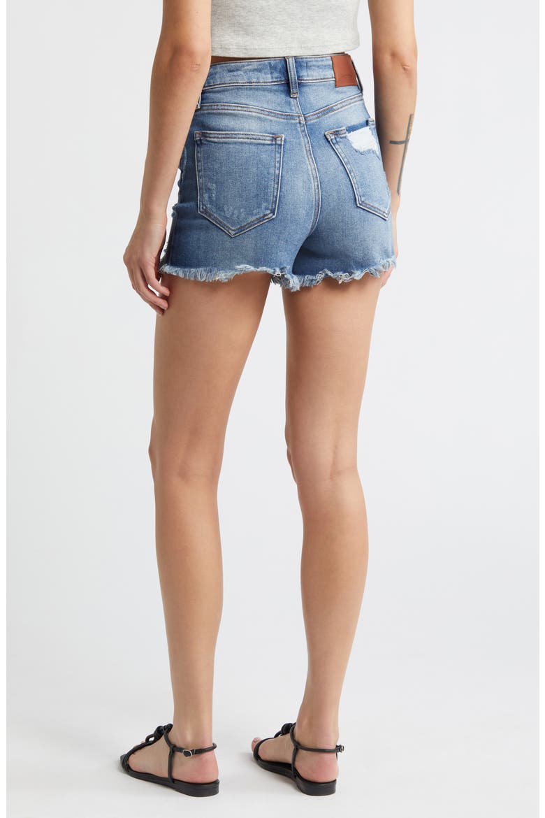 Heavy Frayed High Waist Cutoff Denim Shorts, Alternate, color, DARK WASH