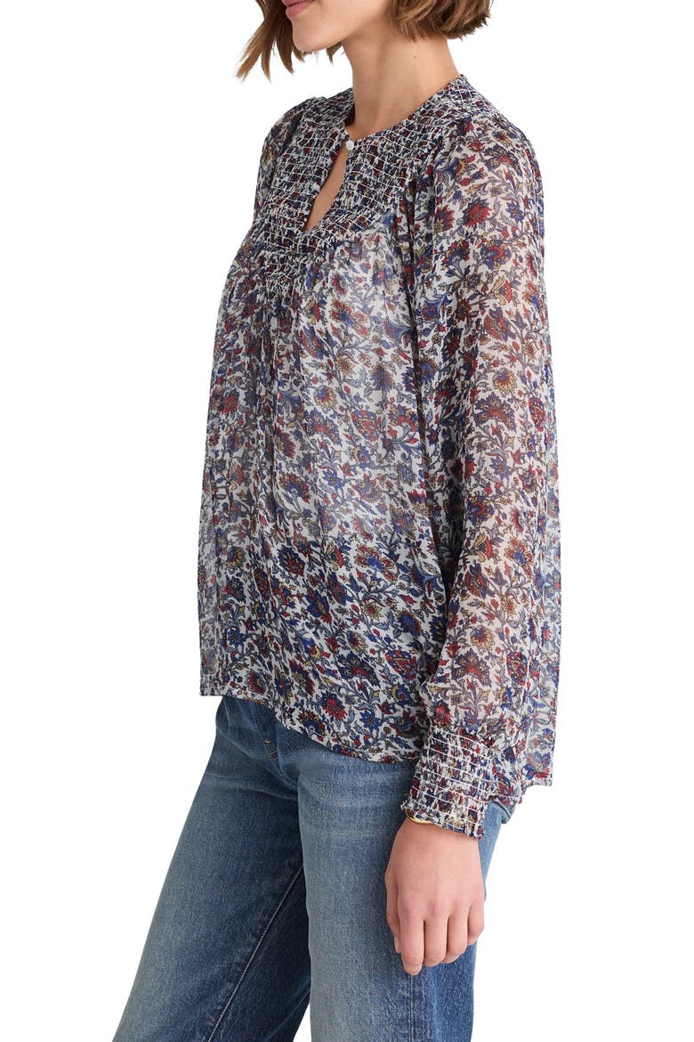 Smocked Split Crewneck Top, Alternate, color, CHERRY RED