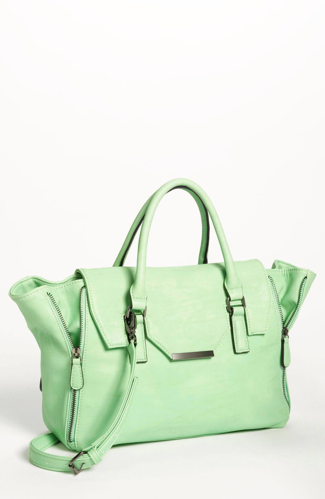 Faux Leather Satchel, Main, color, MINT