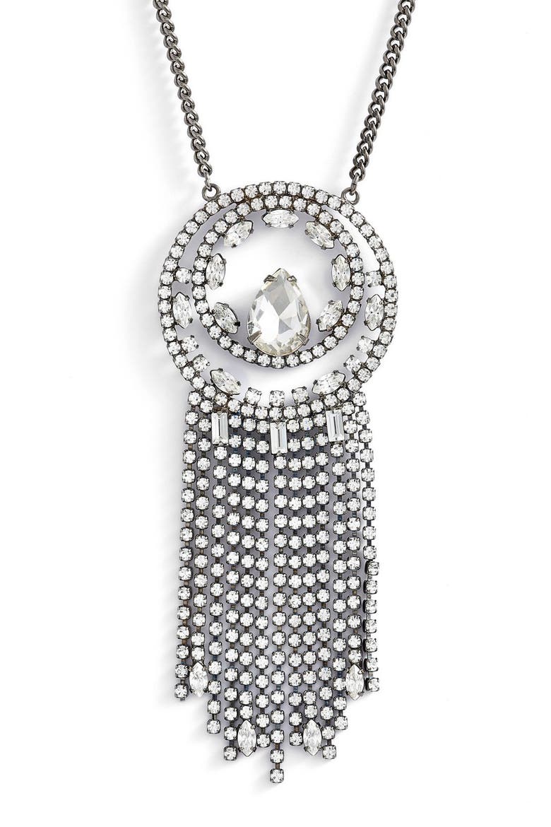 Circle Fringe Pendant Necklace, Alternate, color, CLEAR/ HEMATITE