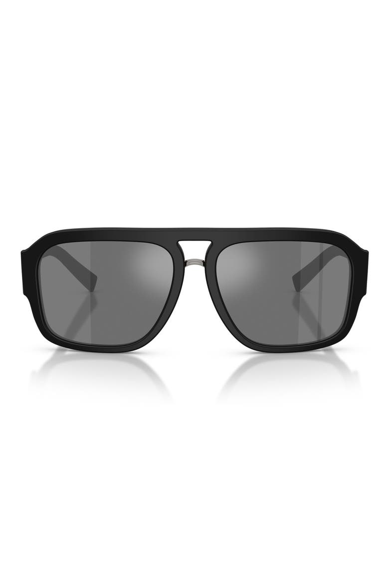 58mm Mirrored Pilot Sunglasses, Main, color, MATTE BLACK / GREY BLACK