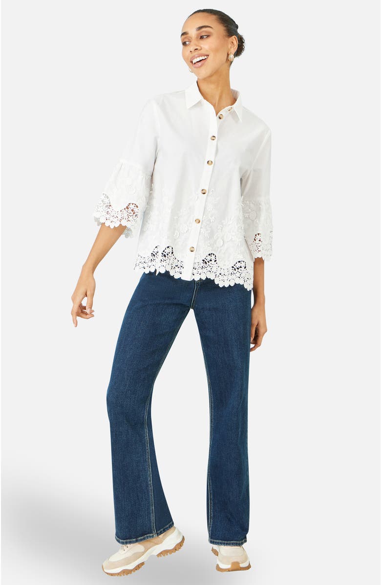Yumi Cotton Lace Border Shirt, Alternate, color, White