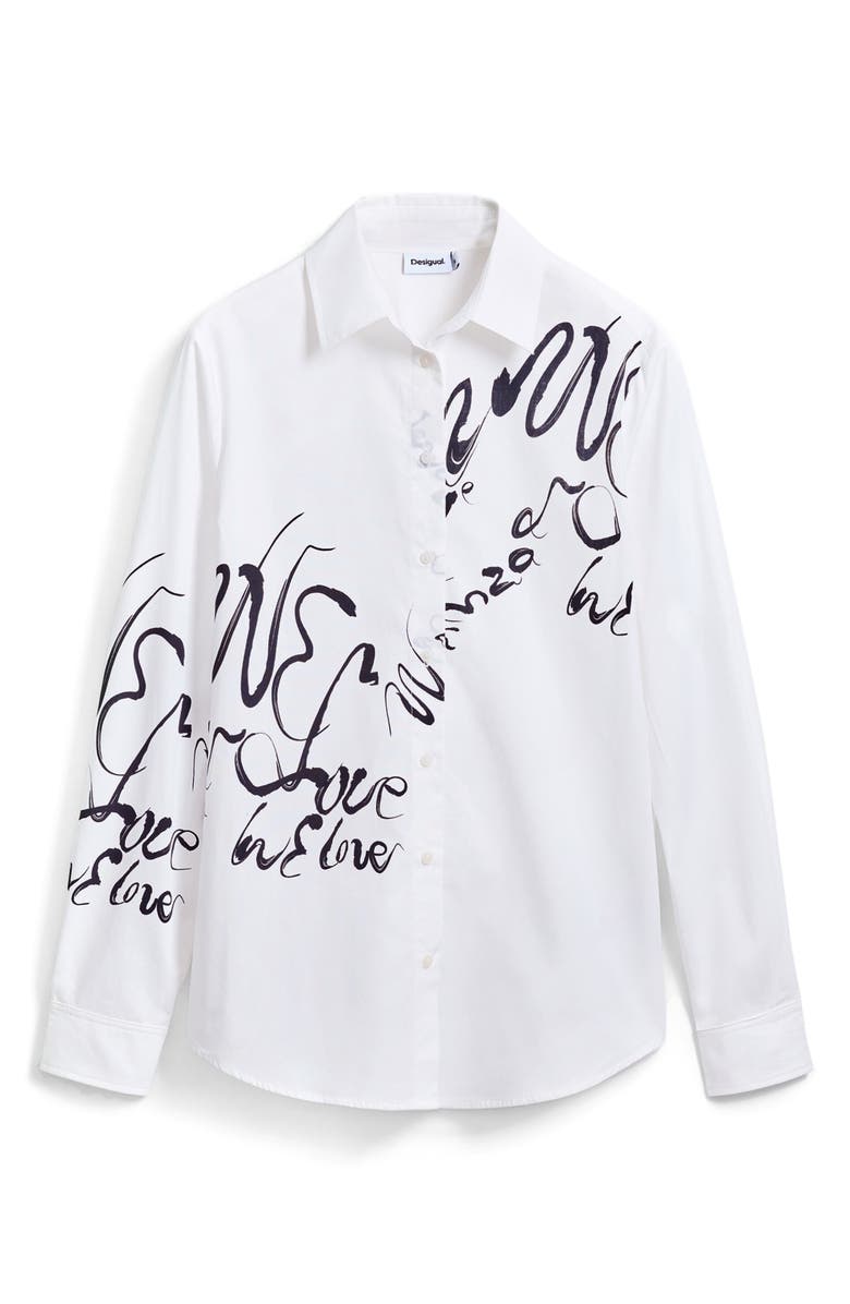 Desigual Ink Letter Button-Up Shirt, Alternate, color, 