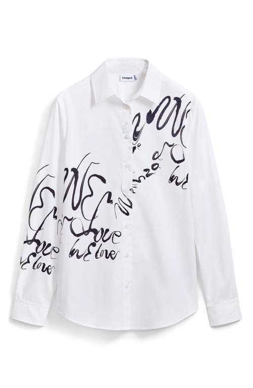 Desigual Ink Letter Button-up Shirt In White