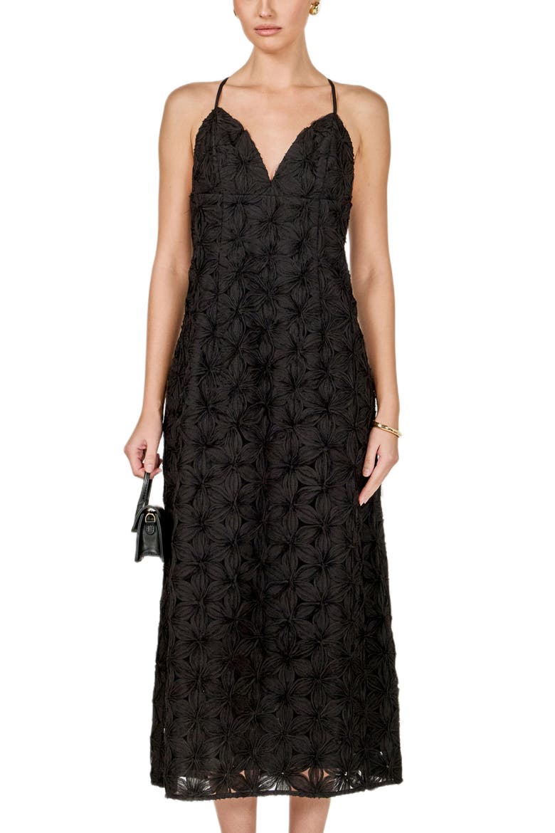 Textured Floral Midi Dress, Alternate, color, BLACK