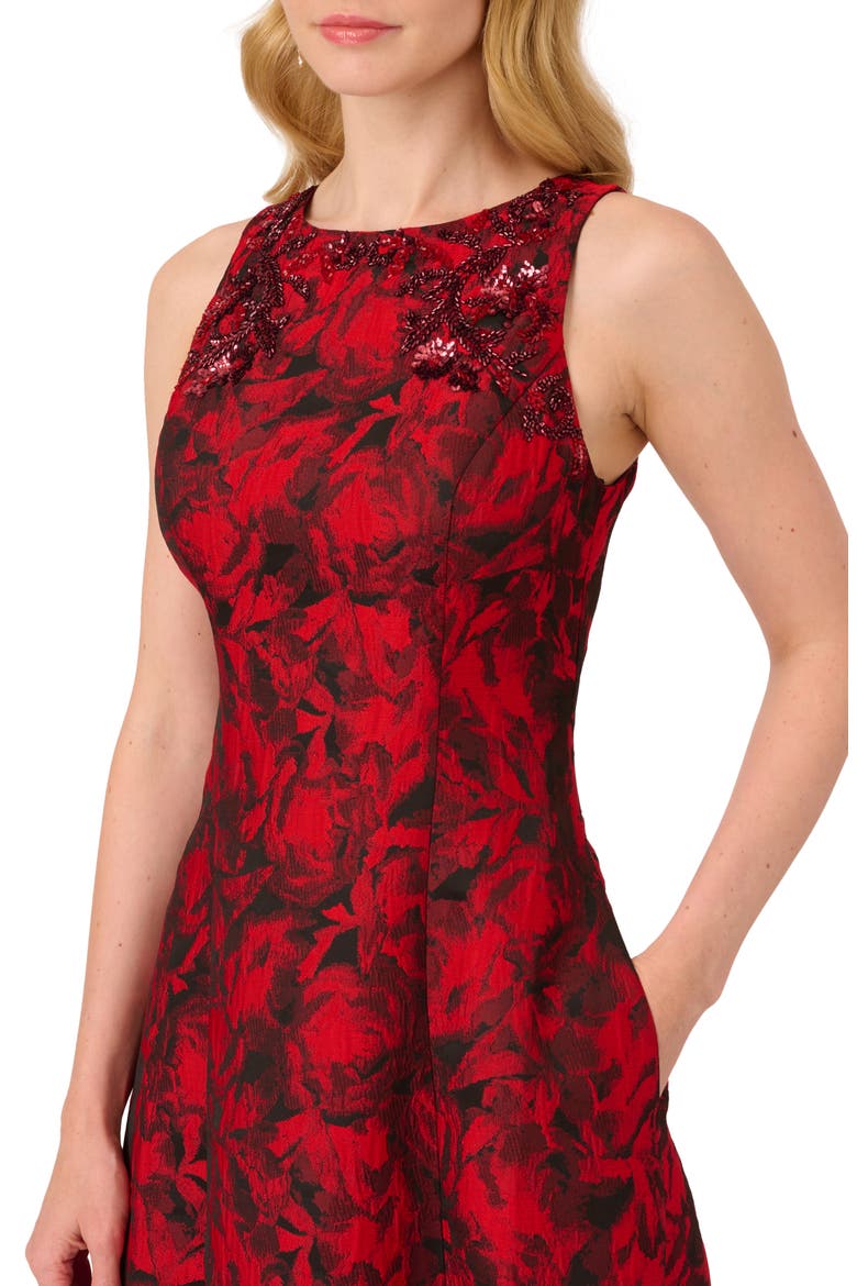 Beaded Jacquard Ballgown, Alternate, color, BLACK/ RED