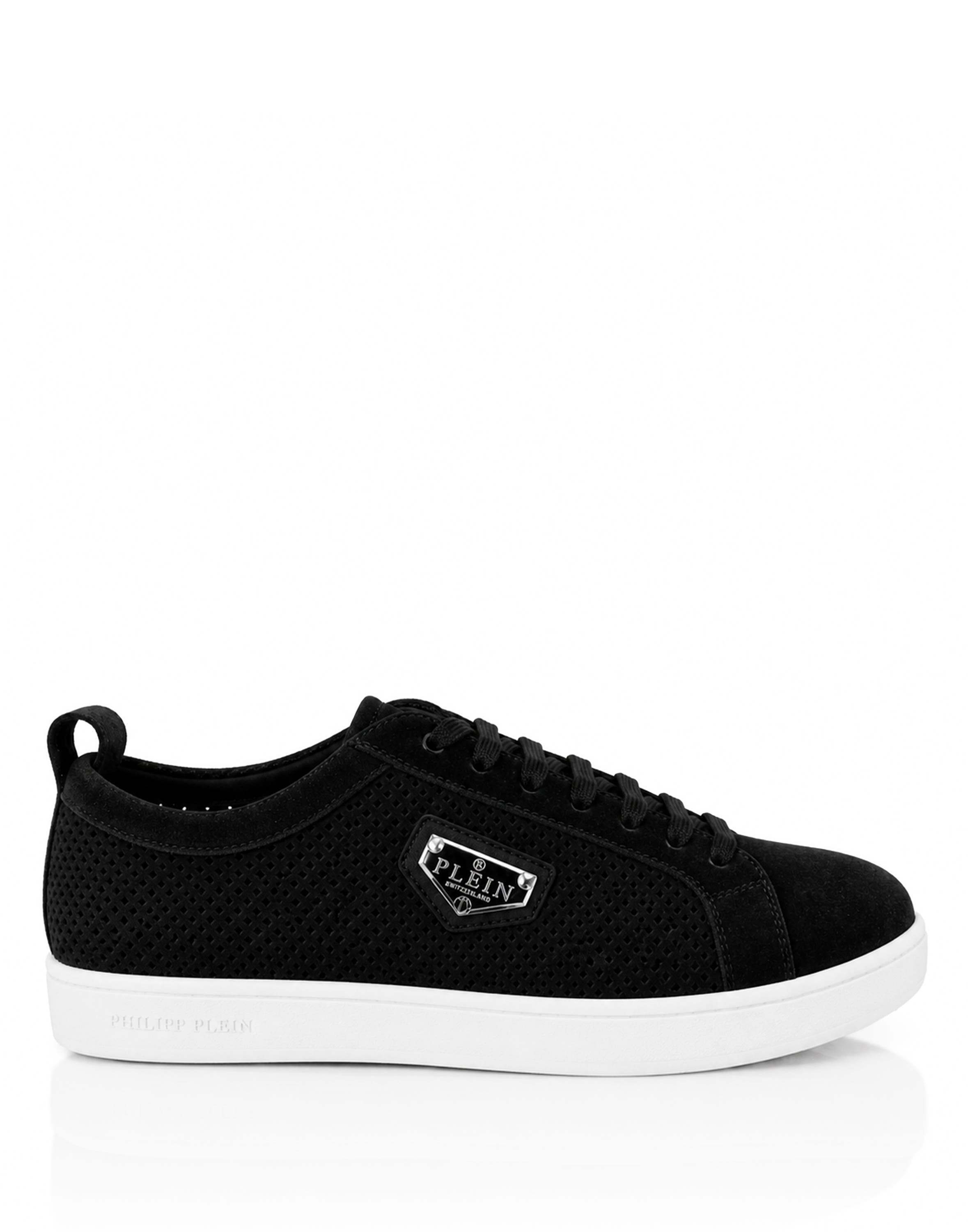 Perforated Suede Low-Top Sneakers Men, Alternate, color, black