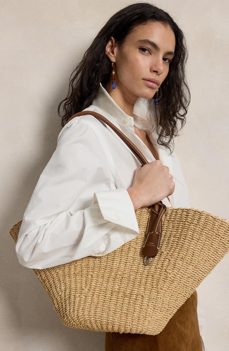 Polo Ralph Lauren Bellport Raffia Basket Tote, Alternate, color, Natural/ Cuoio