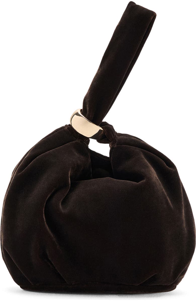 MANGO Velvet Loop Handle Pouch Bag, Main, color, Chocolate