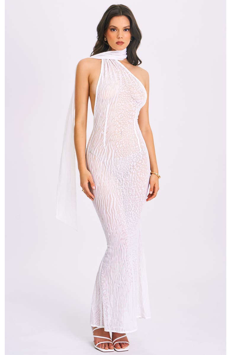 Miss Circle Oleena Burnout Velvet Mesh Halter Neck Maxi Dress, Main, color, White