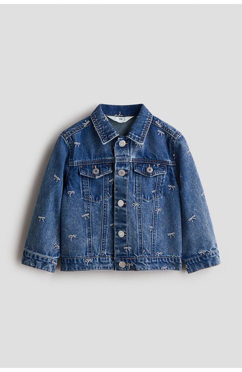 H&M Embroidered Denim Jacket, Main, color, Denim Blue/Bows
