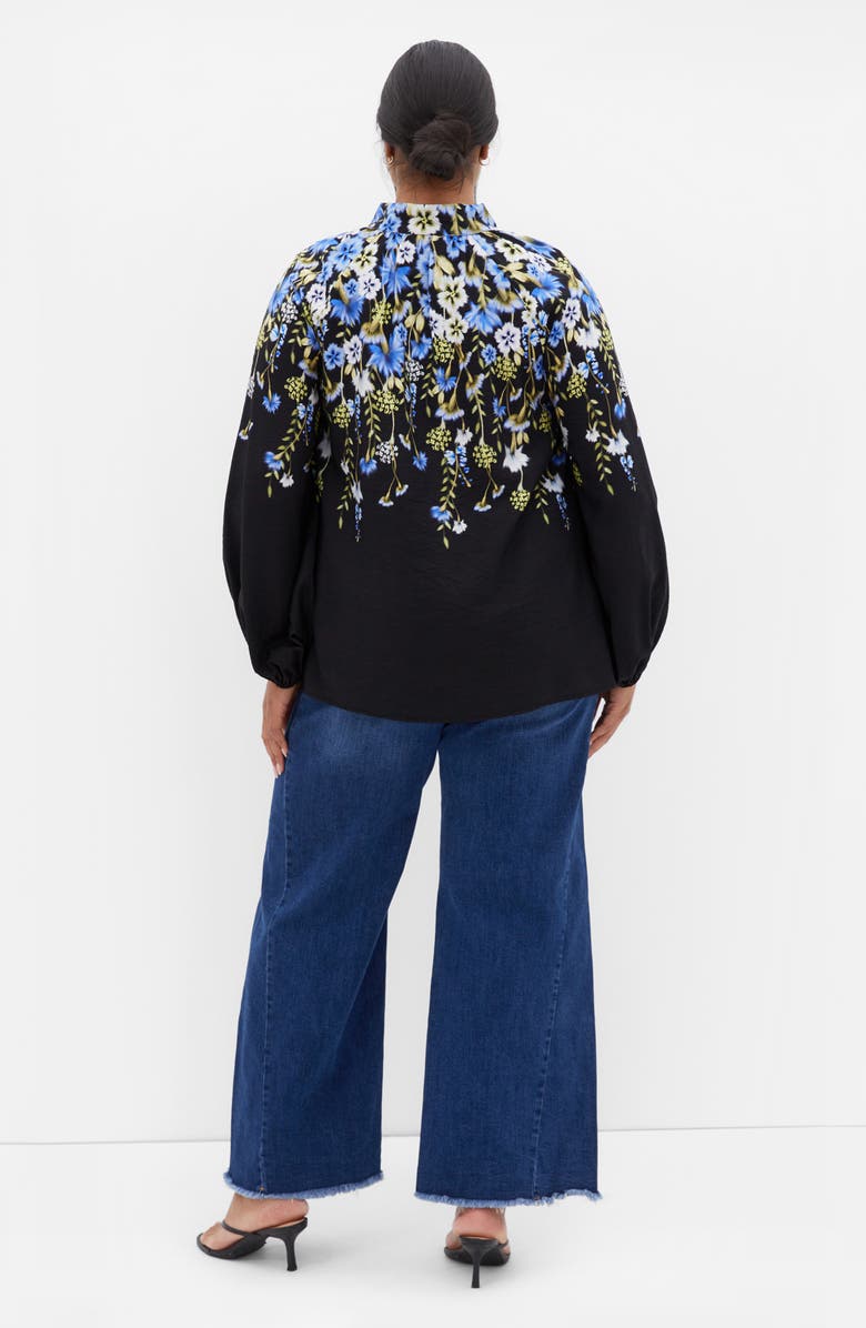 City Chic Kayla Floral Print Shirt, Alternate, color, Black/ Blue Floral