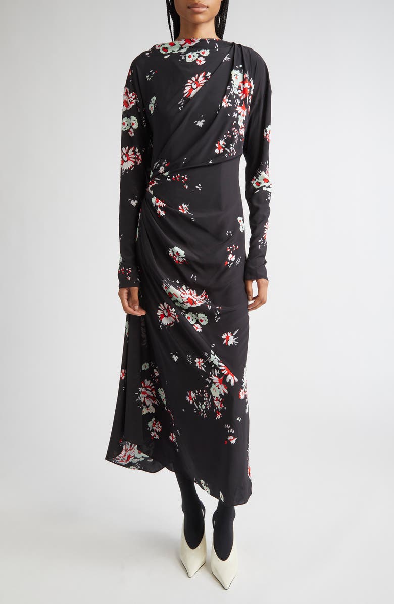 Proenza Schouler Trudie Floral Print Dress, Alternate, color, Black Multi
