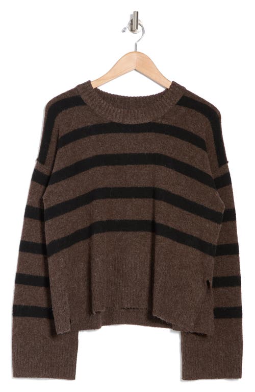 Bobeau Stripe Wide Sleeve Crop Sweater In Burgundy