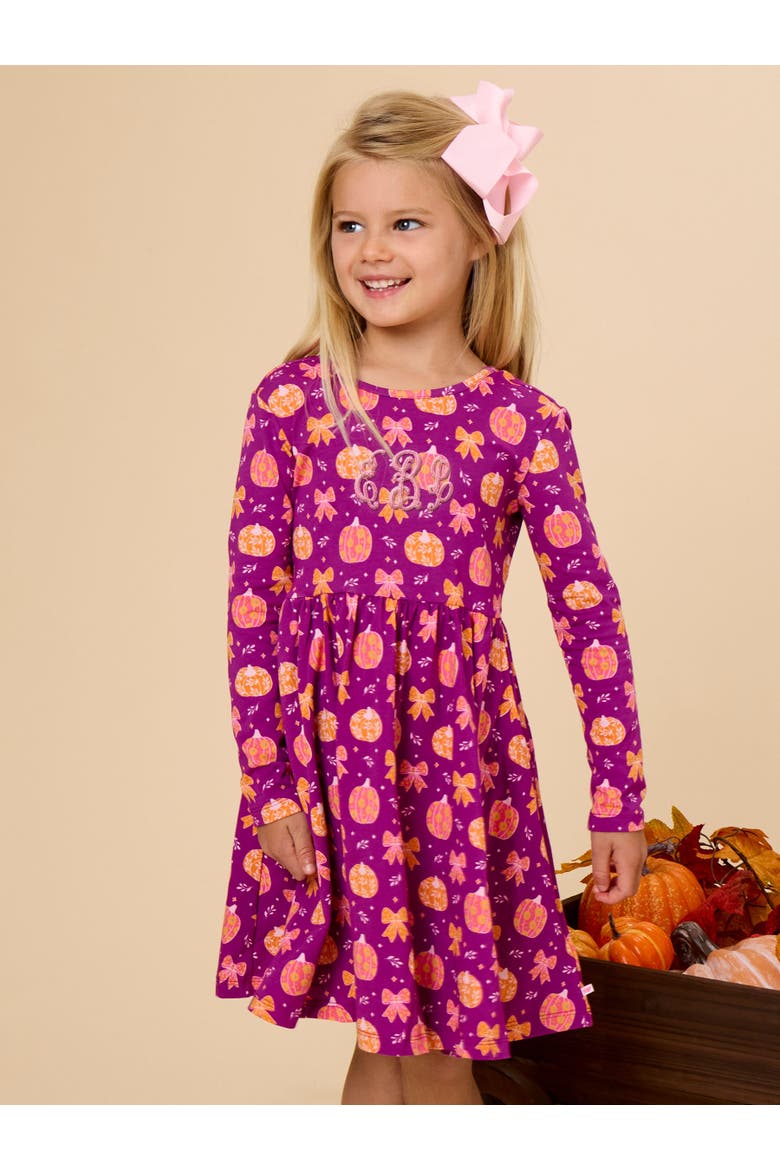 Knit Long Sleeve Twirl Dress, Alternate, color, Pumpkin Bow Patch