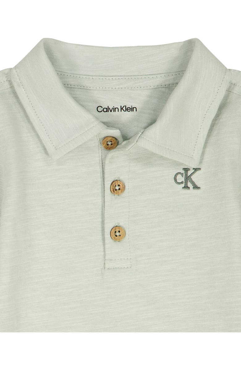 Calvin Klein Polo Bodysuit & Denim Shorts Set, Alternate, color, Blue Multi