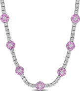DELMAR Lab Created Pink Sapphire & White Sapphire Floral Station Necklace