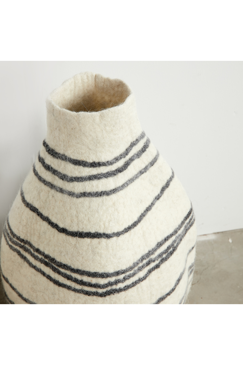 Tribal Lines Hand-Felted Wool Natural White Gourd Basket, Alternate, color, White - Small