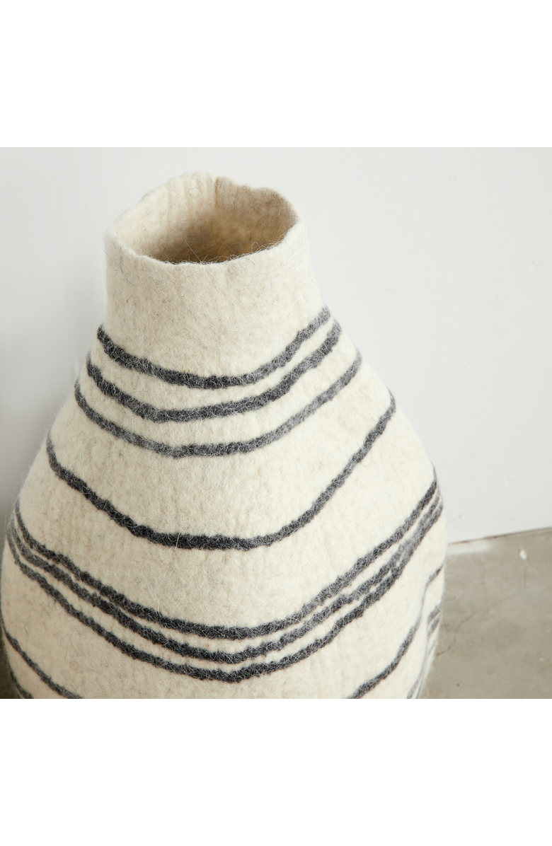 kanju Interiors Tribal Lines Hand-Felted Wool Natural White Gourd Basket, Alternate, color, White - Small