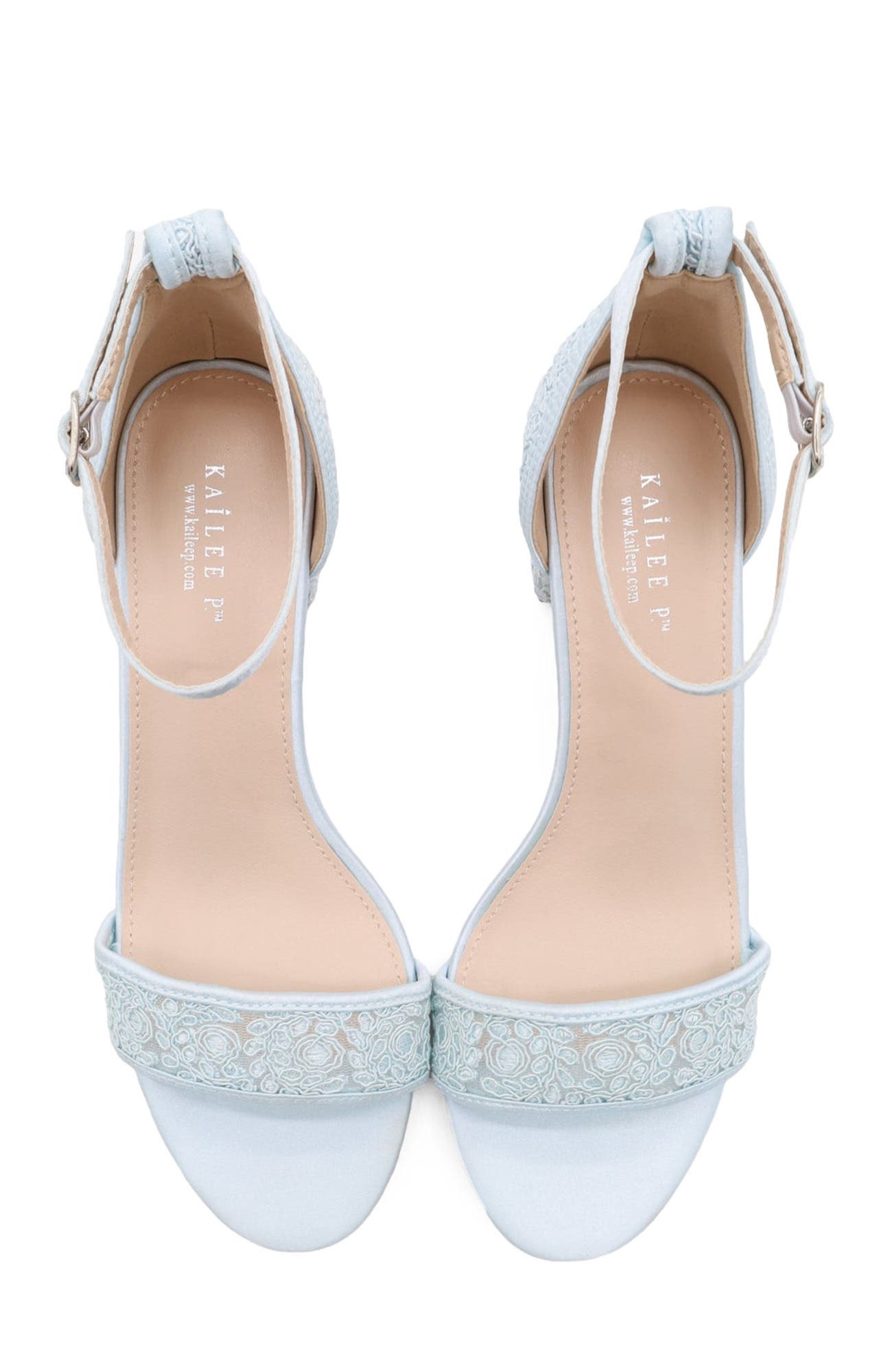 Jackie Crochet Lace Block Heel Sandals, Alternate, color, Light Blue