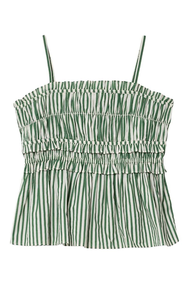 Kali Stripe Smocked Cotton Peplum Tank, Alternate, color, APPLE GREEN/ WHITE
