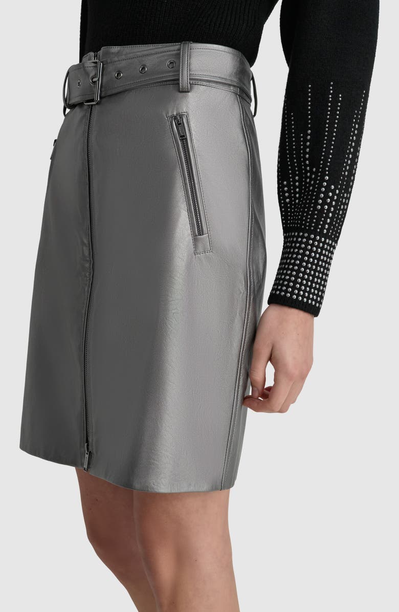 DKNY Belted Metallic Faux Leather Skirt, Alternate, color, 