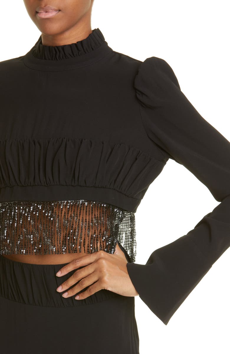 Rabanne Fringe Crop Crepe Top, Alternate, color, 