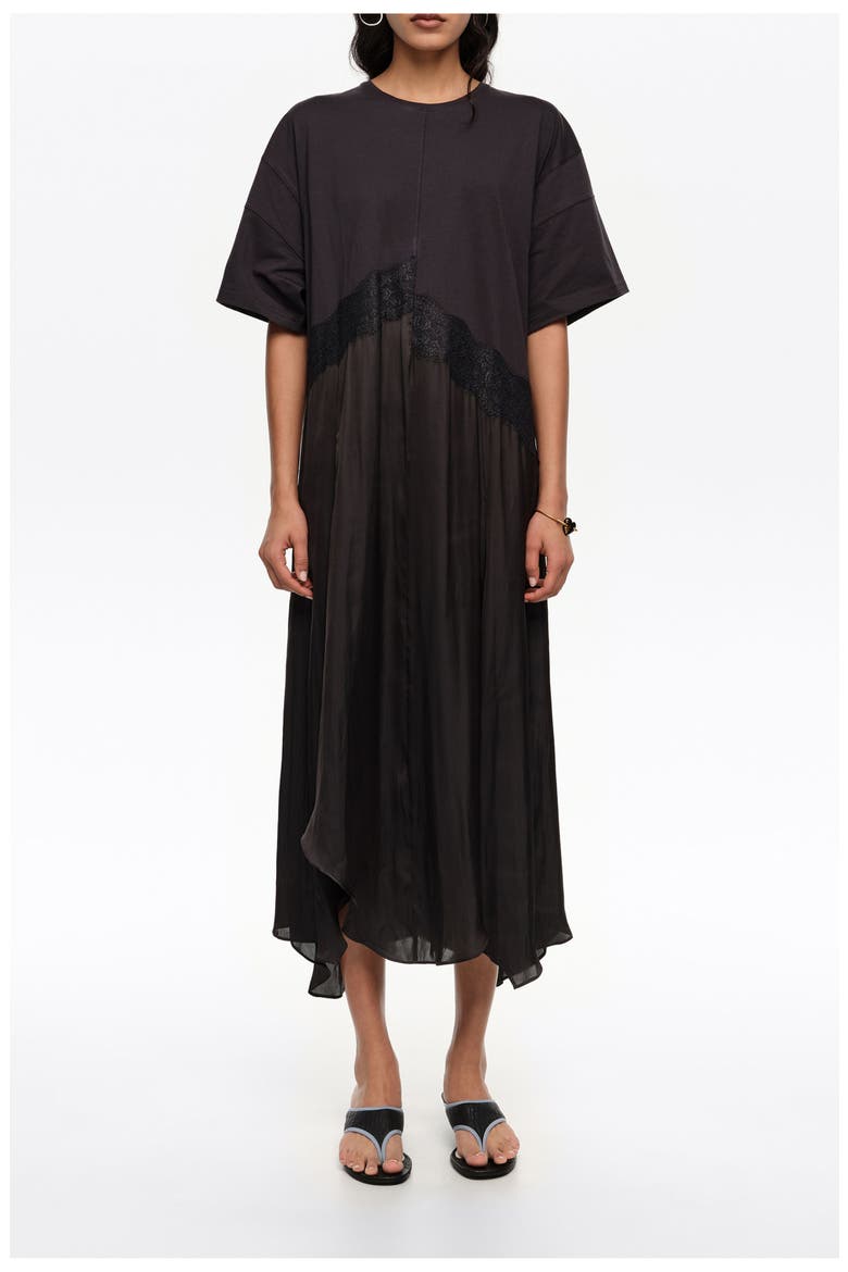 Two-Material Asymmetric Dress, Main, color, BLACK