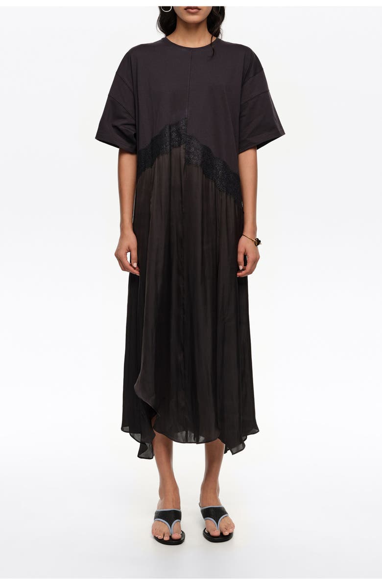 Bimba y Lola Two-Material Asymmetric Dress, Main, color, Black