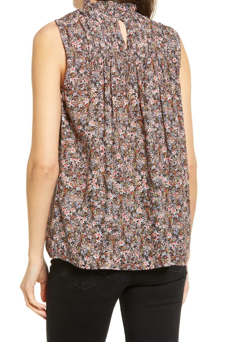 Shirred Sleeveless Top, Alternate, color, BROWN PAINTERLY DITSY