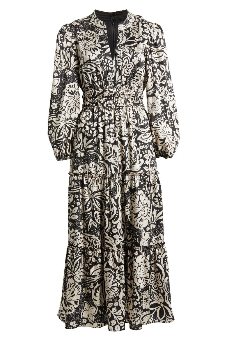 Two-Tone Long Sleeve Maxi Dress, Alternate, color, BLACK/ BEIGE
