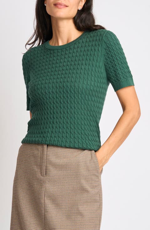 Cable Stitch Short Sleeve Crewneck Sweater