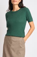 Halogen® Cable Stitch Short Sleeve Crewneck Sweater