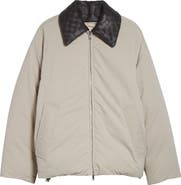 Bottega Veneta Intrecciato Leather Collar Tech Nylon Puffer Jacket